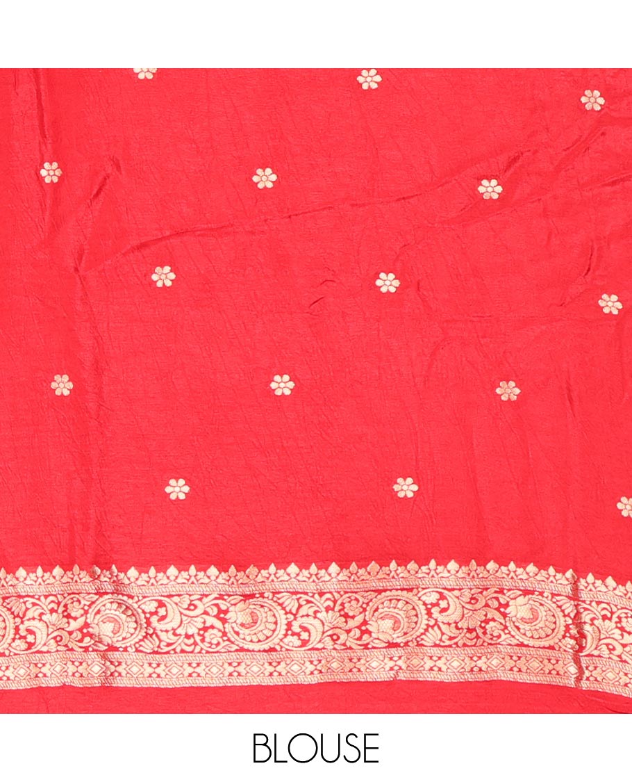 Red Elephant Buttas Russian Dola Silksaree, Embroidery Patch Border, Matching Blouse