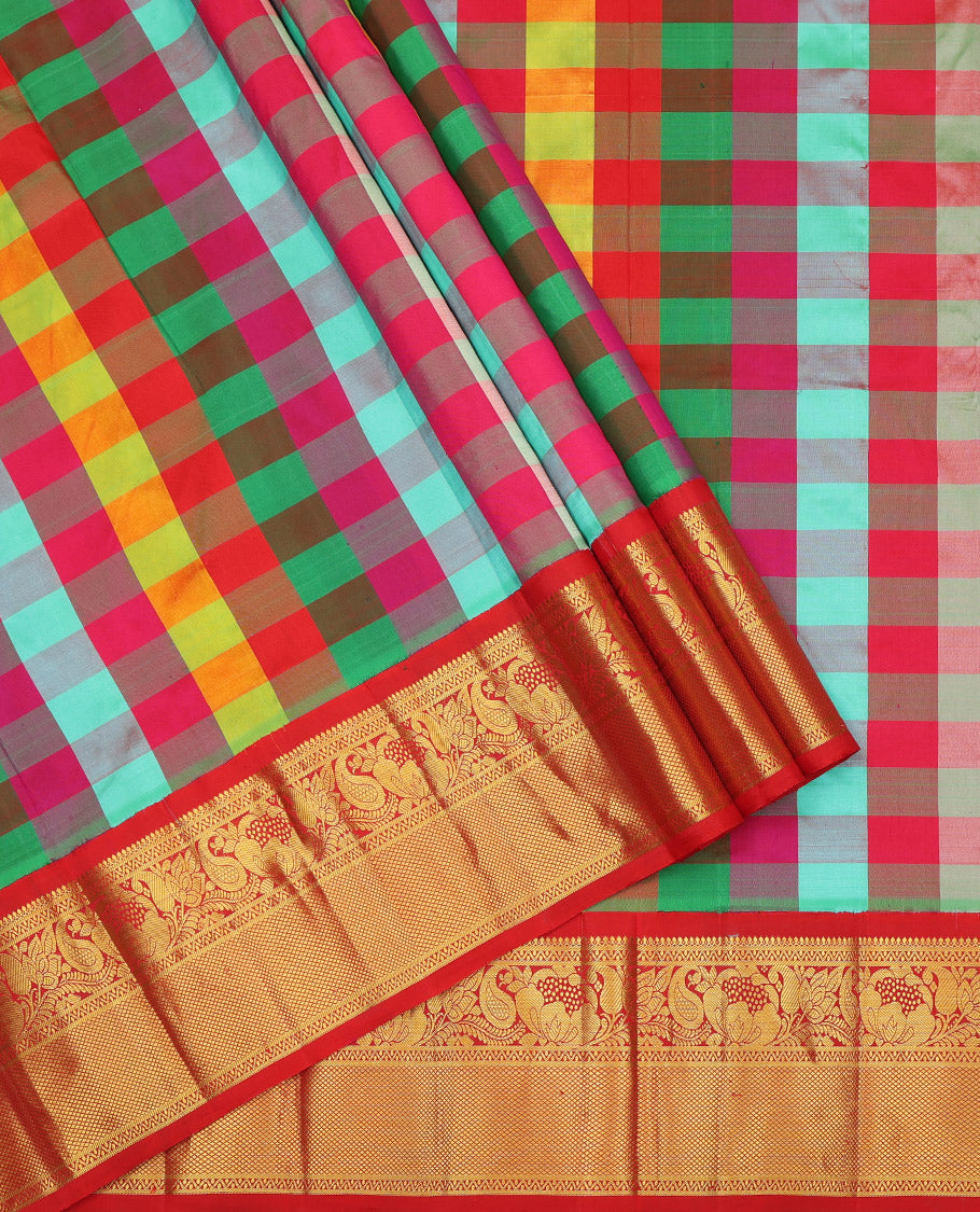 Multi-Color Pure Silk Navarathna Pavadai Material Set