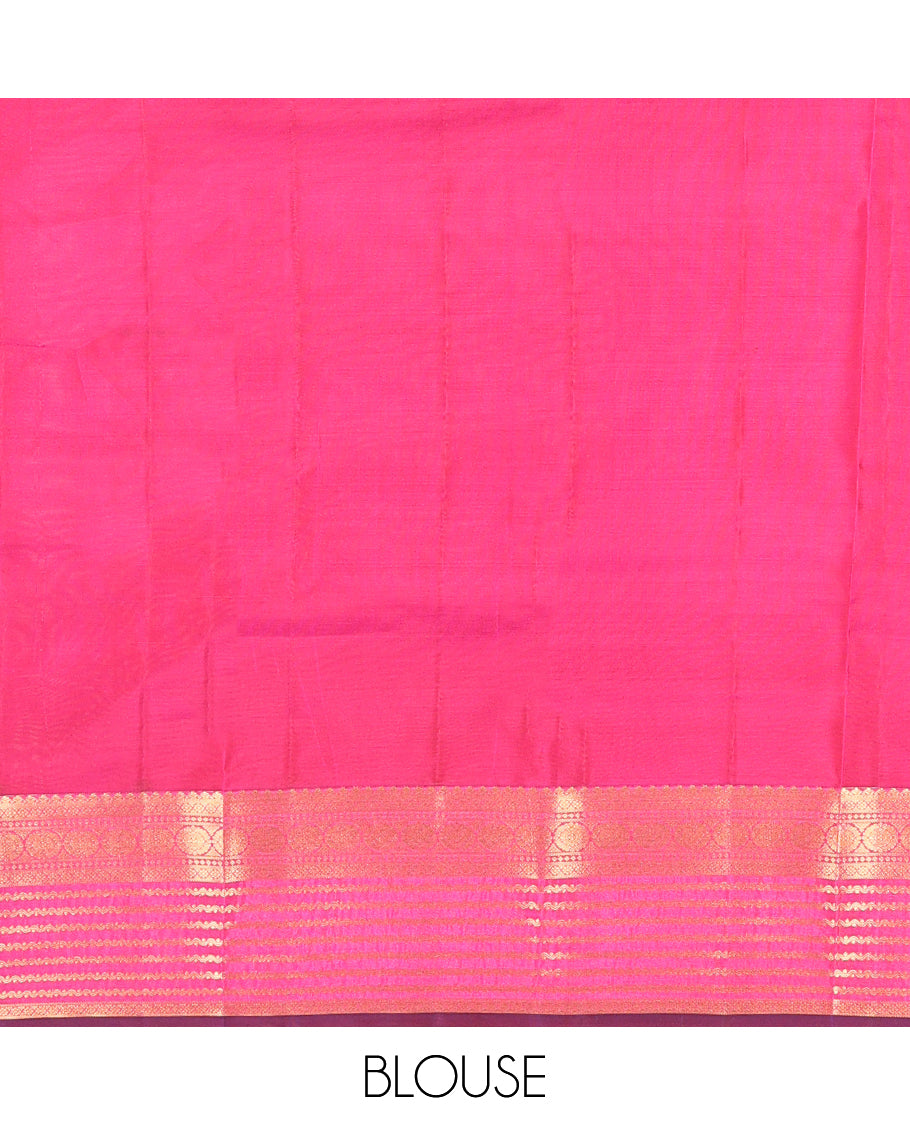 Peach Vasundhara Lite Silk Mix Saree, Finely Crafted with Zari Buttas, a Contrast Border of Chakram, Neli and Kamalam Designs, Grand Pallu, and a Contrast Blouse