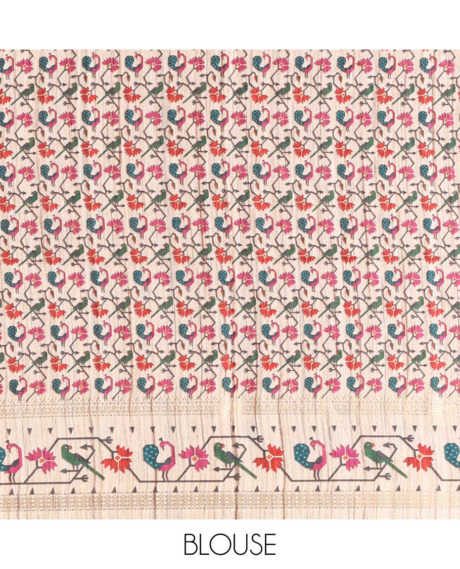 Maroon muniya motifs katan silk saree, contrast paithani style border, pallu and blouse steeped with peacock, parrot, and floral motifs