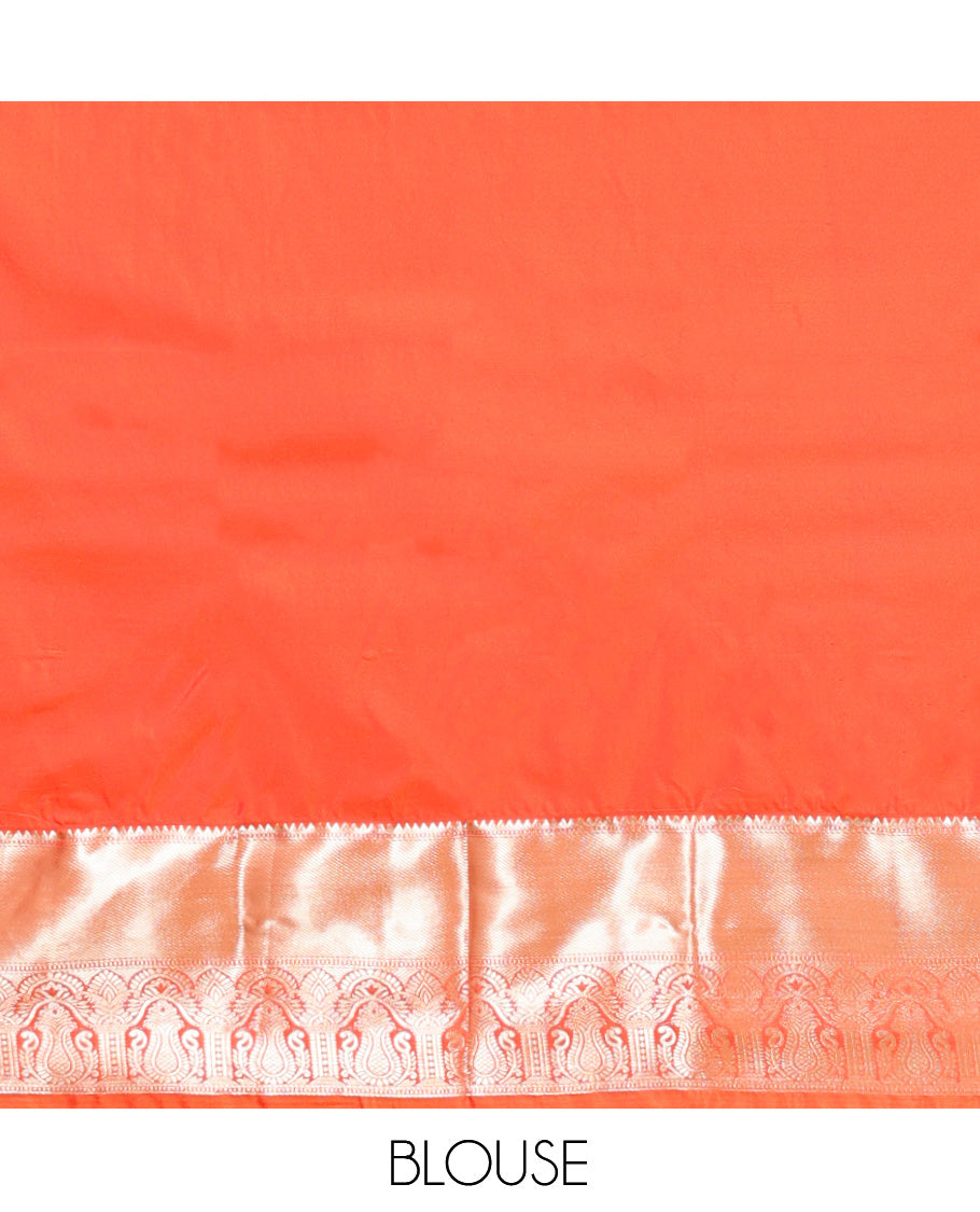Brown Budget Silk Saree, Elevated with Peacock Buttas, Complemented by a Contrast Traditional Zari Border, Jaal Pallu, and Contrast Blouse