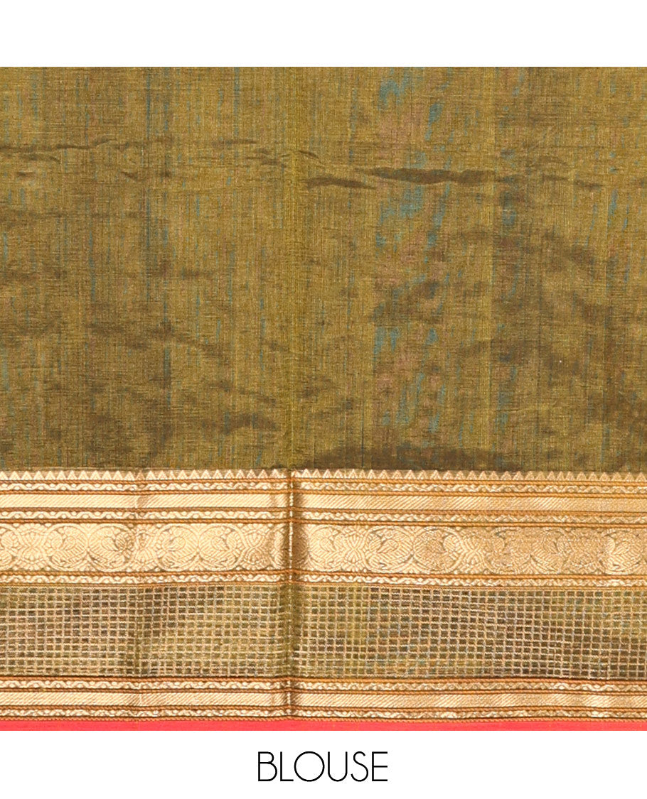 Green Buttas-Checked Kuppadam Silk Saree, a Semi-Contrast Traditional Border, Grand Pallu, a Matching Blouse
