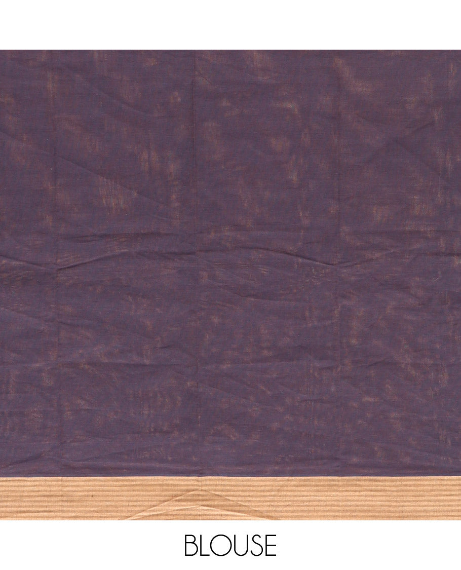 Brown Kanchi Cotton Saree, Ornamented with Buttas All Over Its Body, Complemented by Contrast Border, Paisley Design Pallu, and Paired with a Matching Blouse