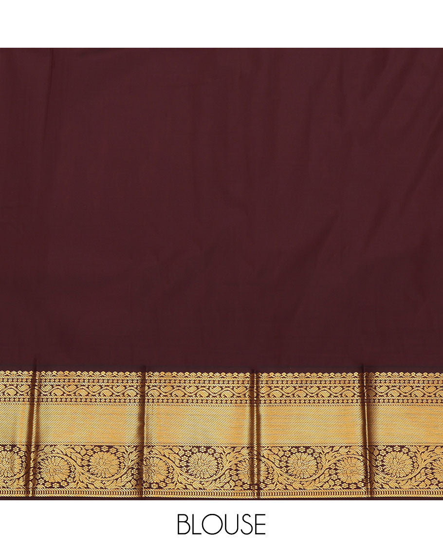 Green Budget Silk Saree, Prettified with Zari Buttas All Over Its Body, Complemented by a Contrast Traditional Zari Design Border of Floral Creeper Designs, Mughal-Style Intricately Designed Pallu, and Paired with a Contrast Blouse