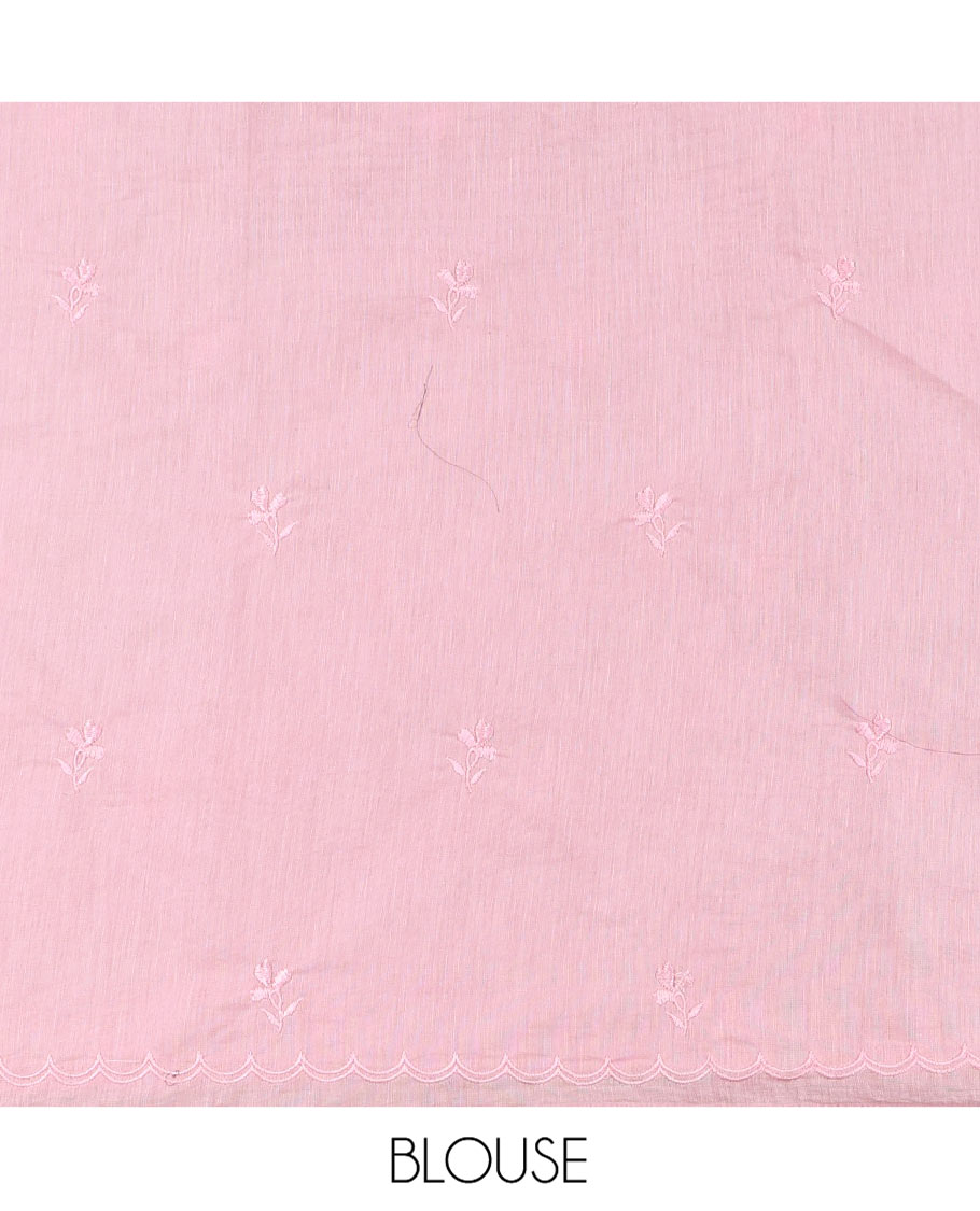 Pearl Pink Organza Saree, Delicately Threaded with Floral Enclosed Circle Motifs Embroidery, Subtle Scallop Border, Delicately Embroidered Pallu, and Paired with a Matching Embroidered Blouse