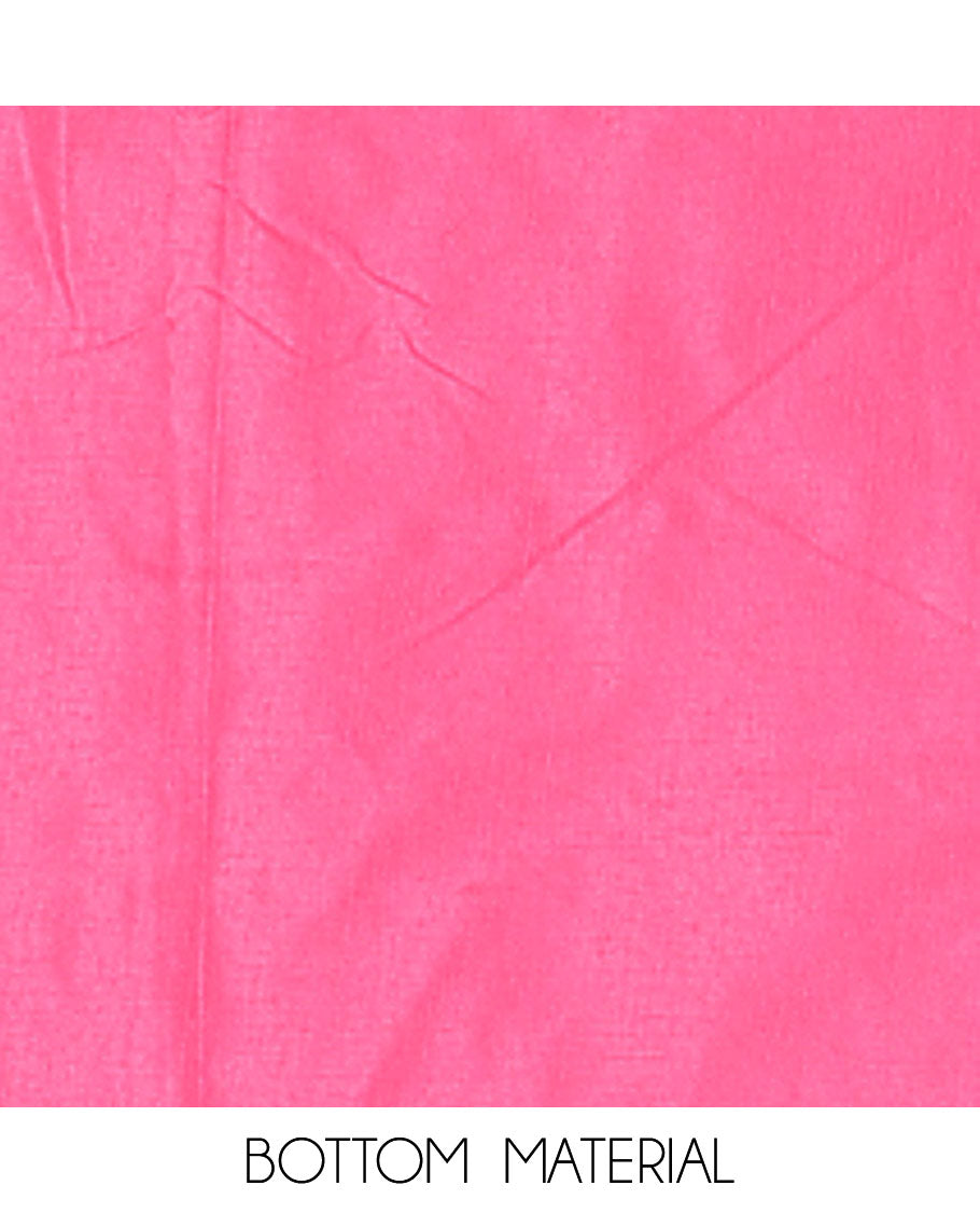 Pink and Purple Semi-Silk Material Churidar Set, Adorned with Bandhani Dots Print, Comes with a Plain Santoon Bottom, and Paired with a Double-Colored Dupatta of Bandhani Dots Print