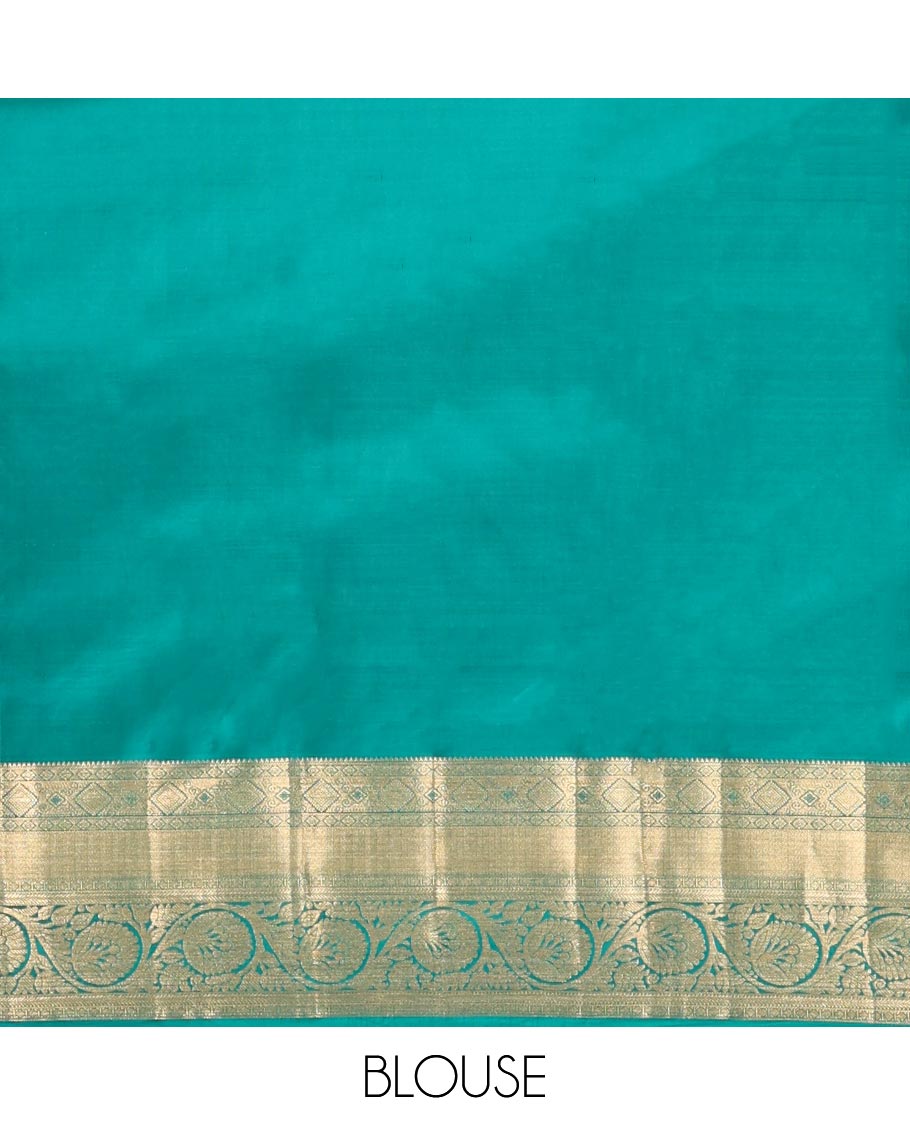 Rama Blue Kanchipuram Wedding Silk Saree, Steeped in Richness with Yaanai Jacquard on Its Body, Highlighted by a Zari Border of Rekku, Vanki, Diamond, and Kodi Visiry Designs, Grand Jaal Pallu, and Paired with a Matching Blouse