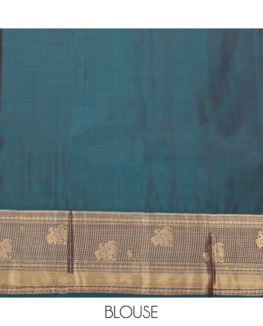 Pink Budget Silk Saree, Featuring Zari Buttas on Its Body, Complemented by a Contrast Traditional Zari Design Rettai Pettu Border, Grand Jaal Pallu, and Paired with a Contrast Blouse