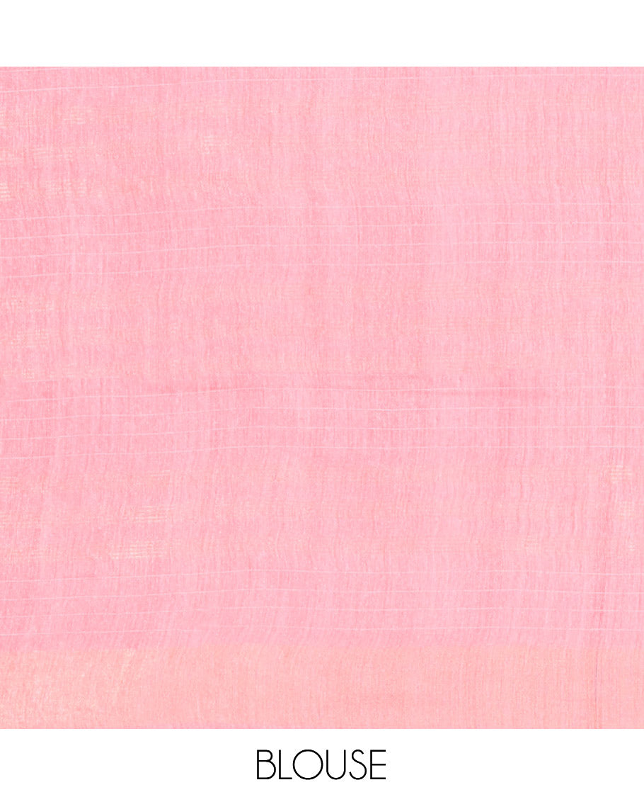 Borderless Pink Checked Tussar Silk Saree, a Self-Printed Pallu, and a Matching Blouse
