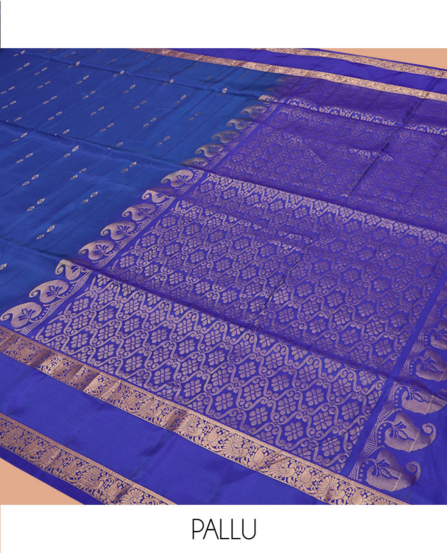 Blue Uppada Silk Saree, Elevated with Zari Buttas, a Floral Creeper Border, Grand Pallu, and a Matching Blouse