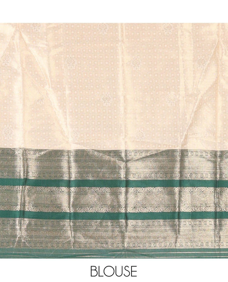 Cream-Green Semi-Silk Half-Saree