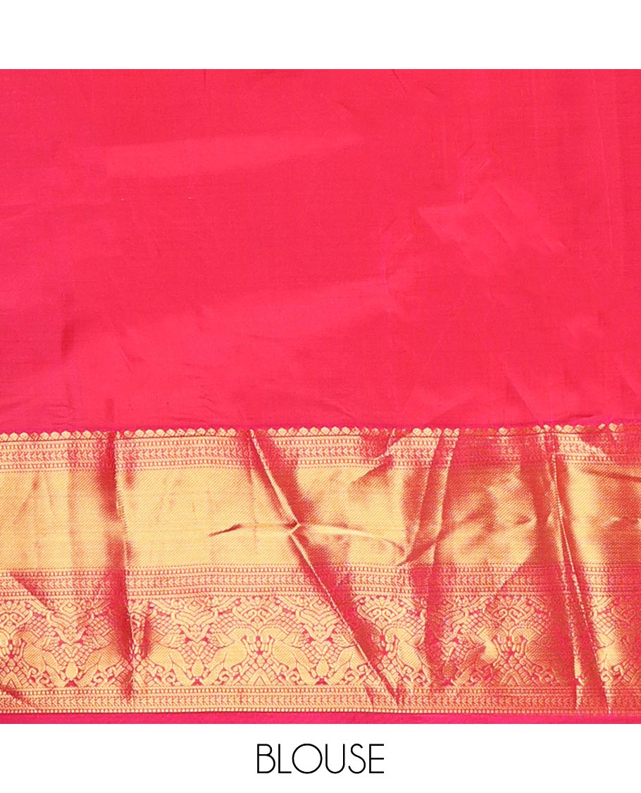 Lavender floral design silk saree with contrast border of rekku, banaras, muthu, mayil design & jaal pallu