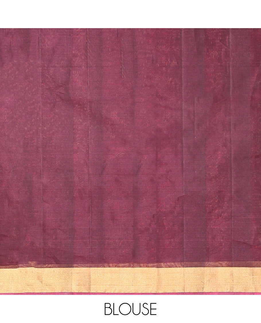 Brown Zari Butta Silk Cotton Saree