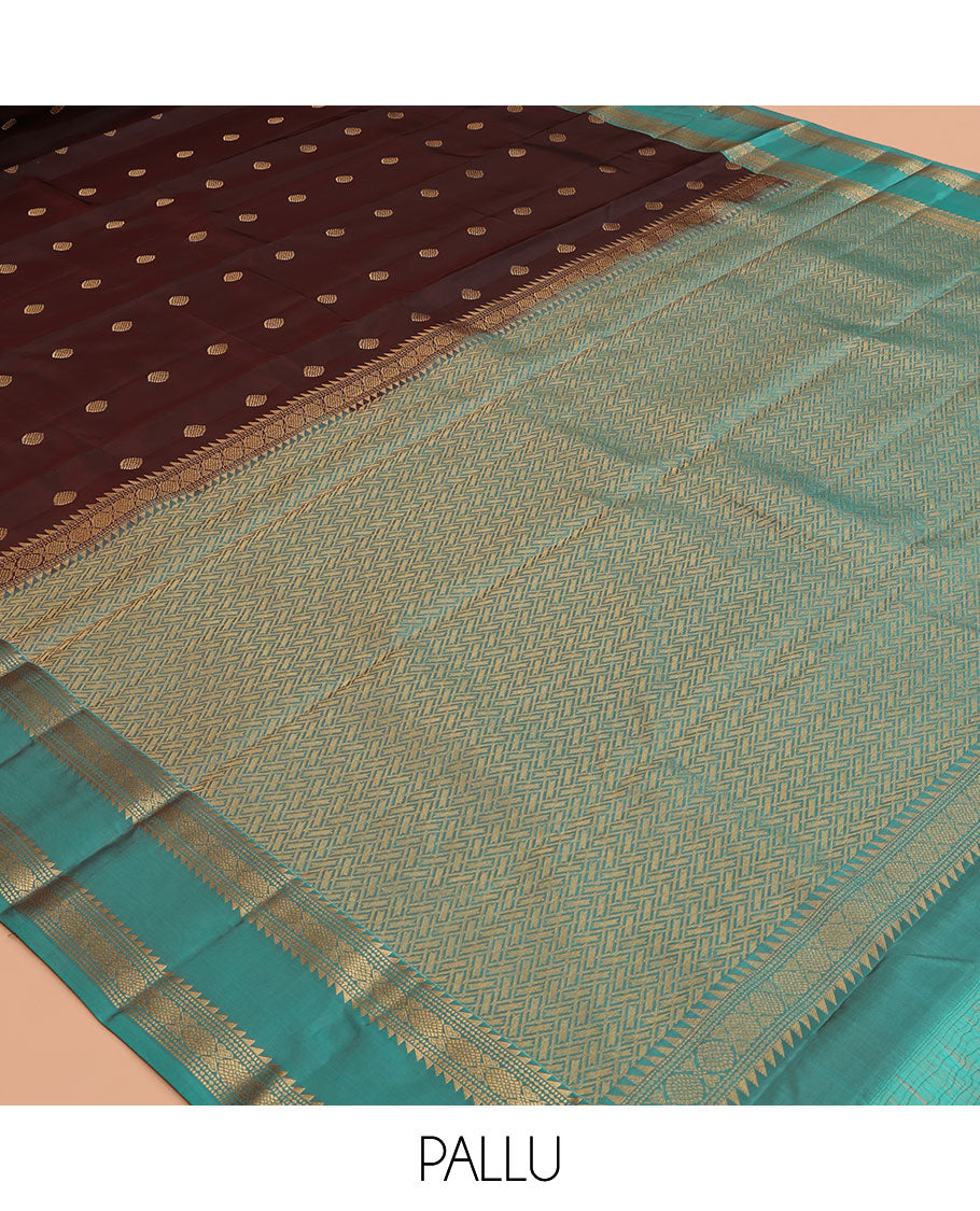 Brown Zari Buttas Woven Vasundhara Lite Silk Mix Saree, a Contrast Rettai Pettu Border, Contrast Blouse