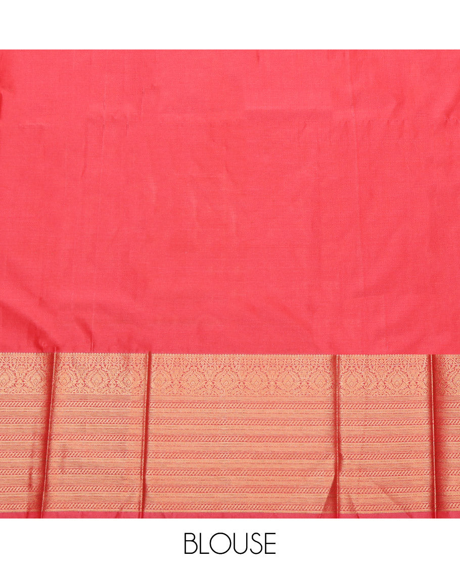 Orange Budget Silk Saree, Gleamed Up with Zari Buttas, Complemented by a Contrast Traditional Zari Border, Grand Pallu, and a Contrast Blouse