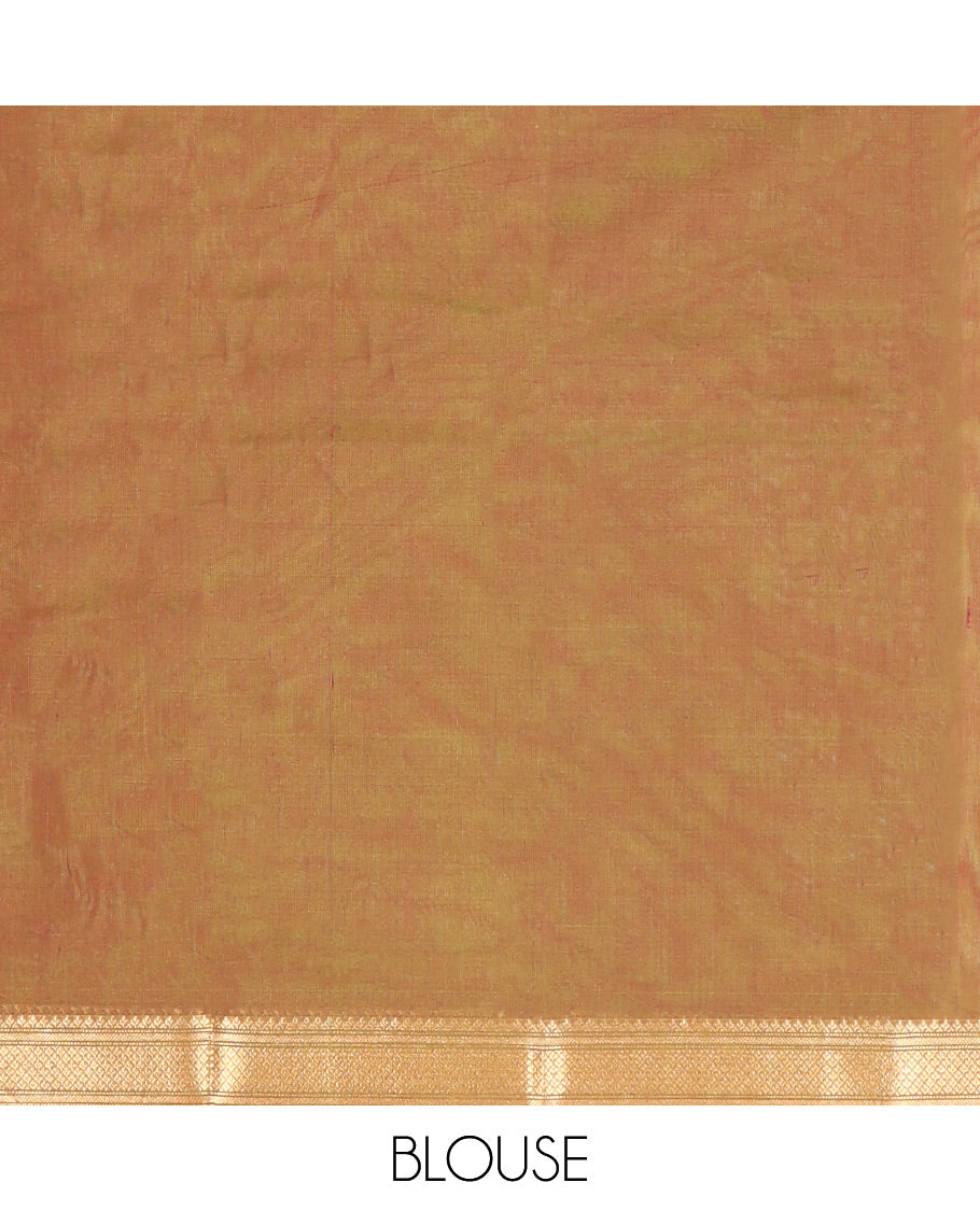 Brown Silk Cotton Saree, Embellished with Zari Buttas All Over Its Body, Complemented by Contrast Traditional Zari Designs Woven Border, Intricately Designed Pallu and Paired with a Contrast Blouse