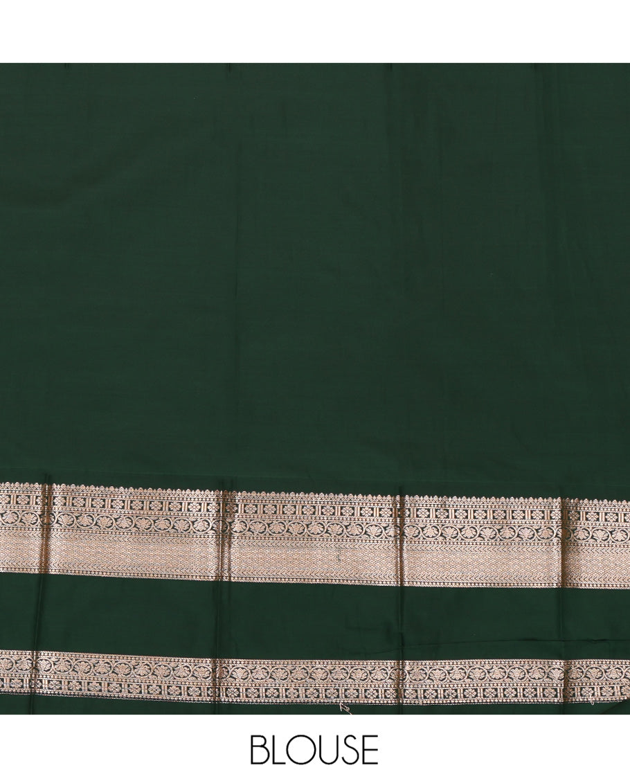Mustard Budget Silk Saree Featuring Zari Buttas, a Contrast Traditional Border, Grand Pallu, and a Contrast Blouse