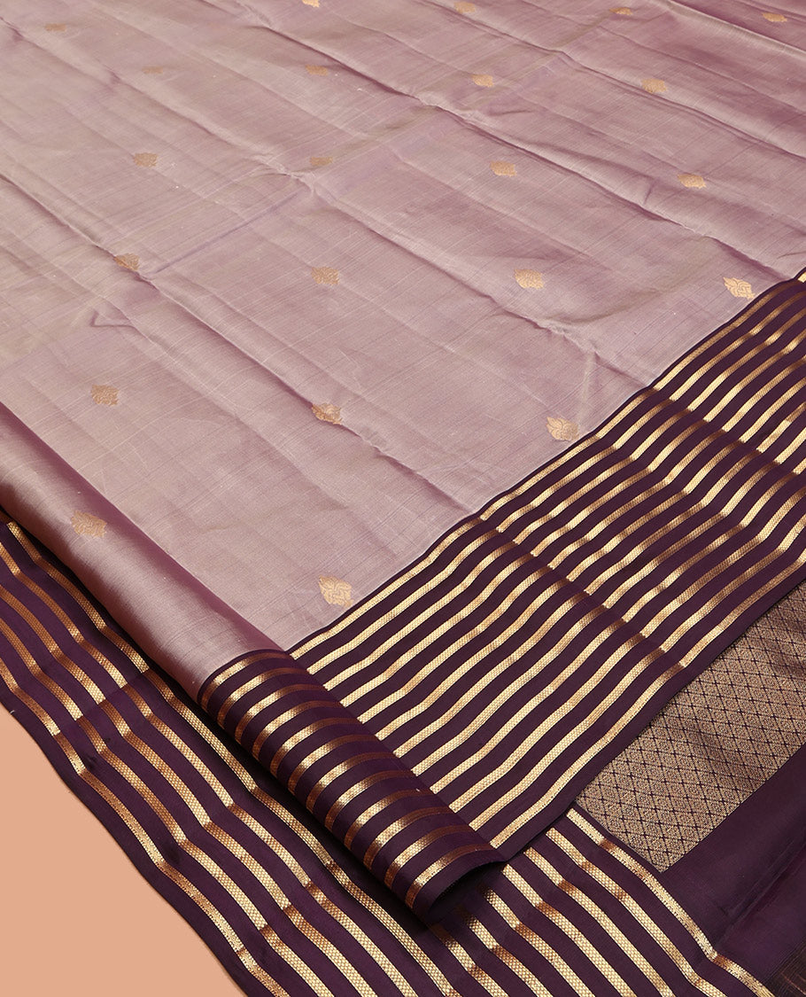 Light Purple Vasundhara Lite-Silk Mix Saree, Enthralled with Zari Buttas, Complemented by a Contrast Zari Striped Border, Grand Jaal Pallu, and a Contrast Blouse