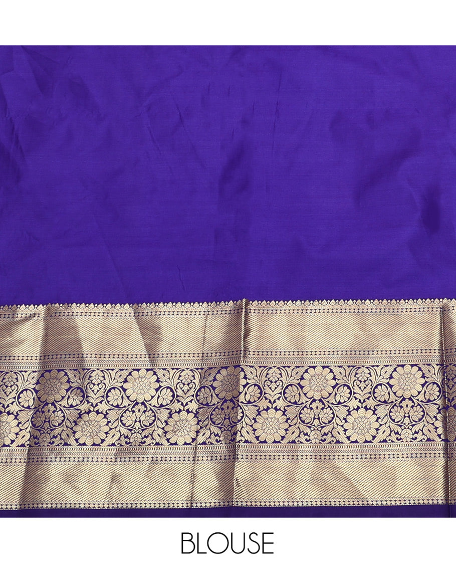 Turquoise Art Silk Material Half Saree, Bedecked with Jacquard Skirt, a Contrast Traditional Zari Border, Contrast Blouse, and an Intricate Dhavani