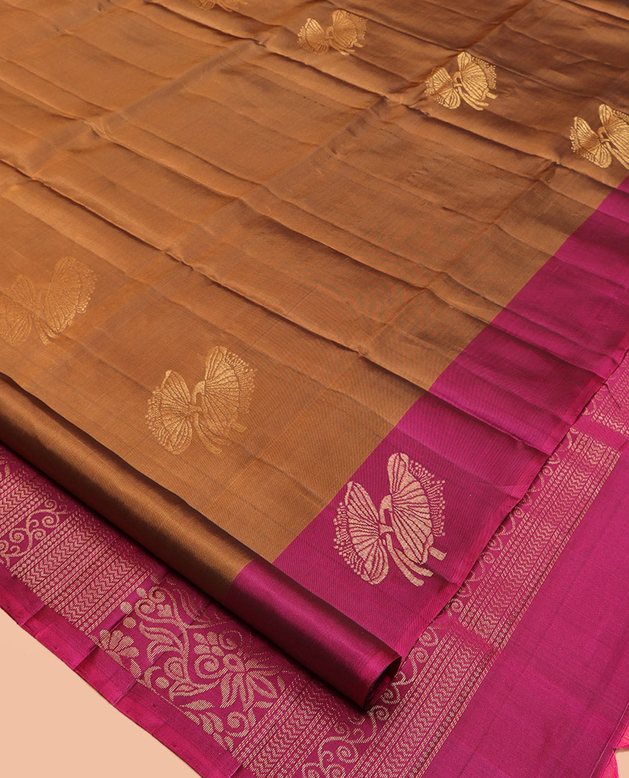 Brown Mayuri Lite Silk Mix Saree, Bedecked with Zari Buttas, Contrast Zari Buttas Border, Intricate Pallu, and a Contrast Blouse