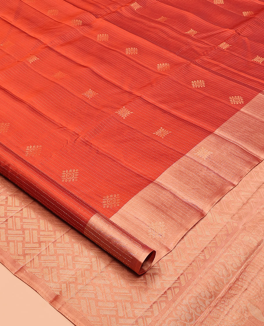 Orange Butta and Stripes Mayuri Lite Silk Mix Saree