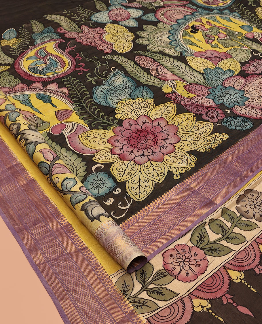 Black Tussar Kalamkari Saree