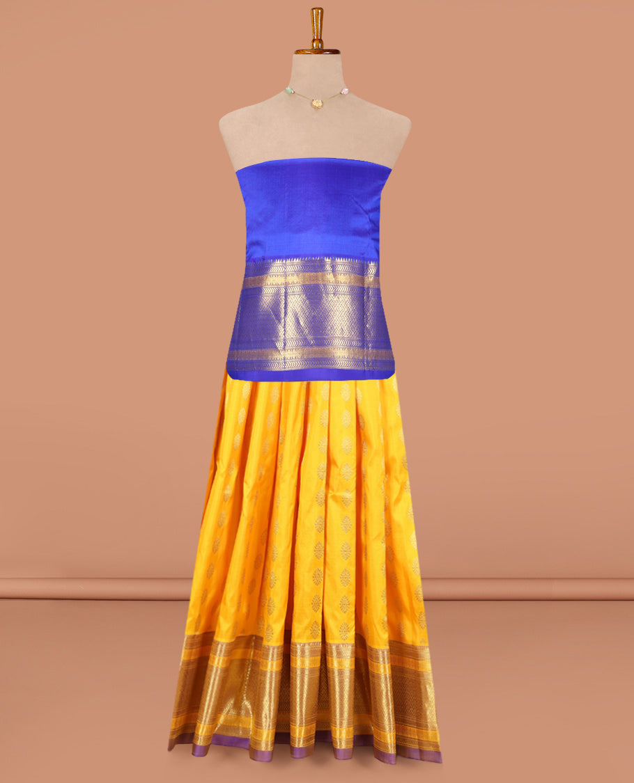 Yellow Pure Silk Navarathna Pavadai Material Set