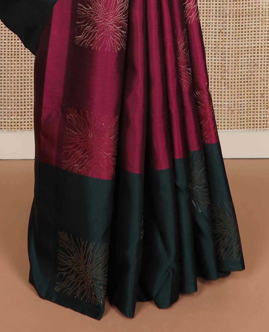 Maroon zari buttas silk mix saree, contrast zari design border & pallu of floral jaal designs