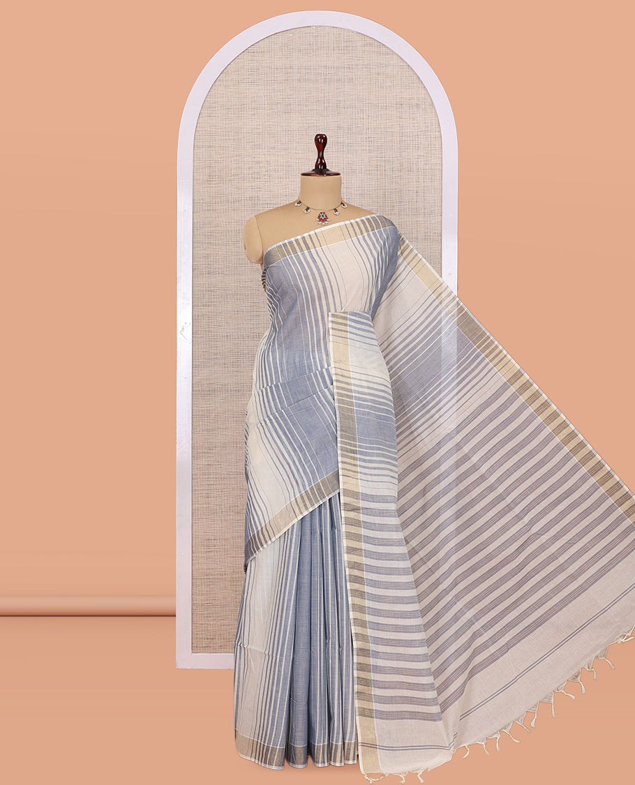 Cream-Grey Jute Cotton Saree