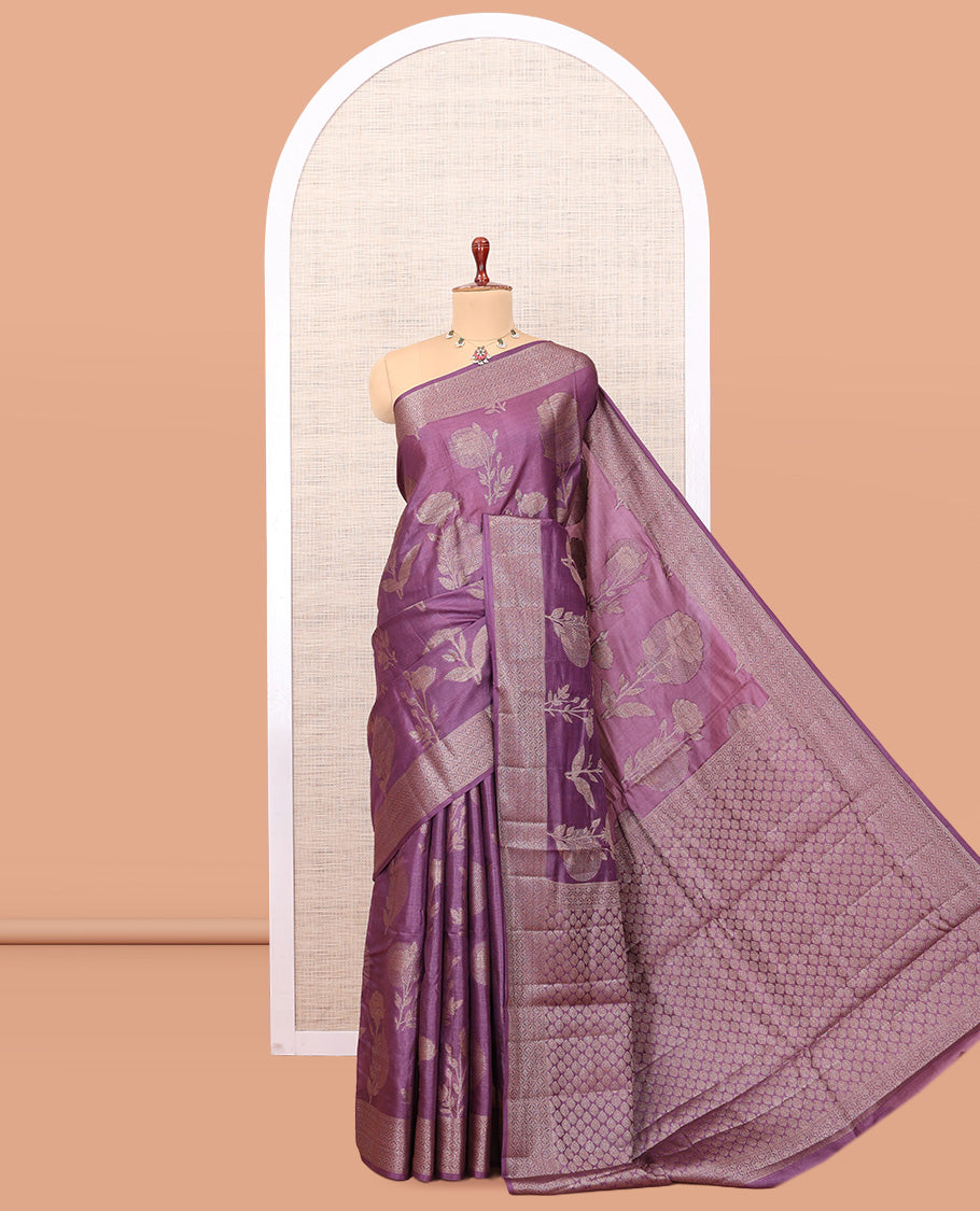 Purple Tussar Silk Saree