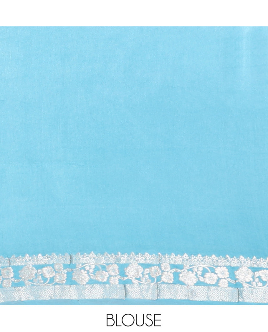 Blue Fancy Crepe Saree, Finely Woven with Buttas, Highlighted by a Floral Creeper Border, Floral Designs Woven Pallu, and a Matching Blouse