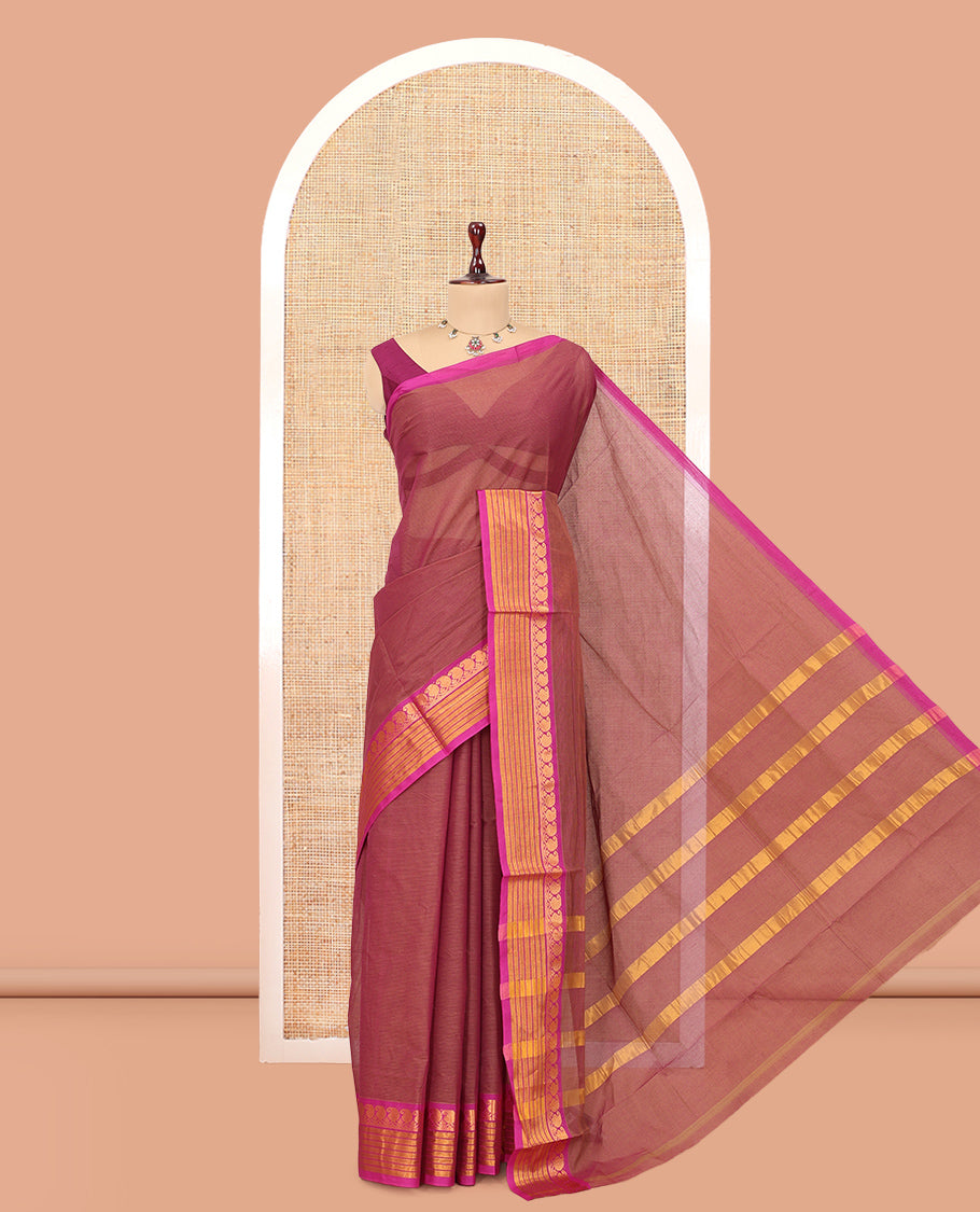 Dark Onion Pink Plain Venkatagiri Cotton Saree