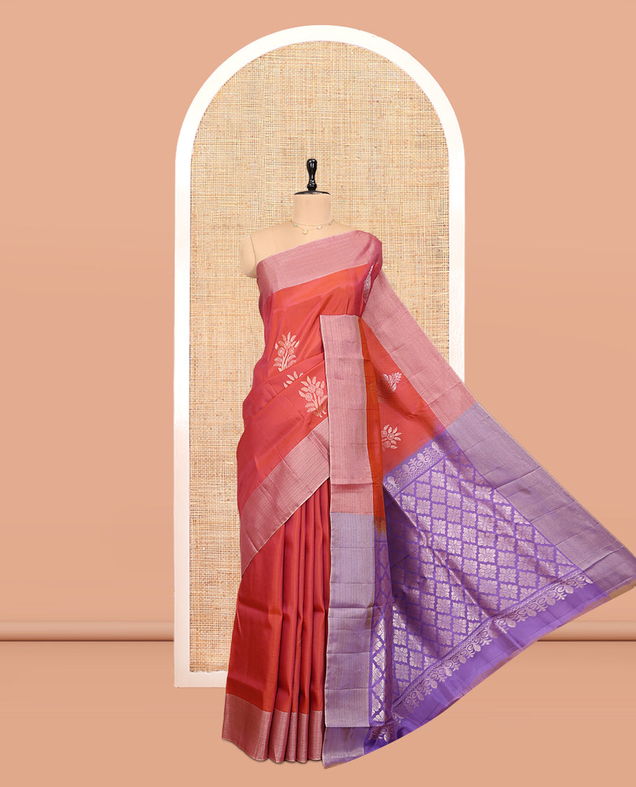 Rust Orange Uppada Saree, Ornamented with Floral Buttas, a Bavanji Border, Contrast Intricate Pallu, and a Contrast Blouse