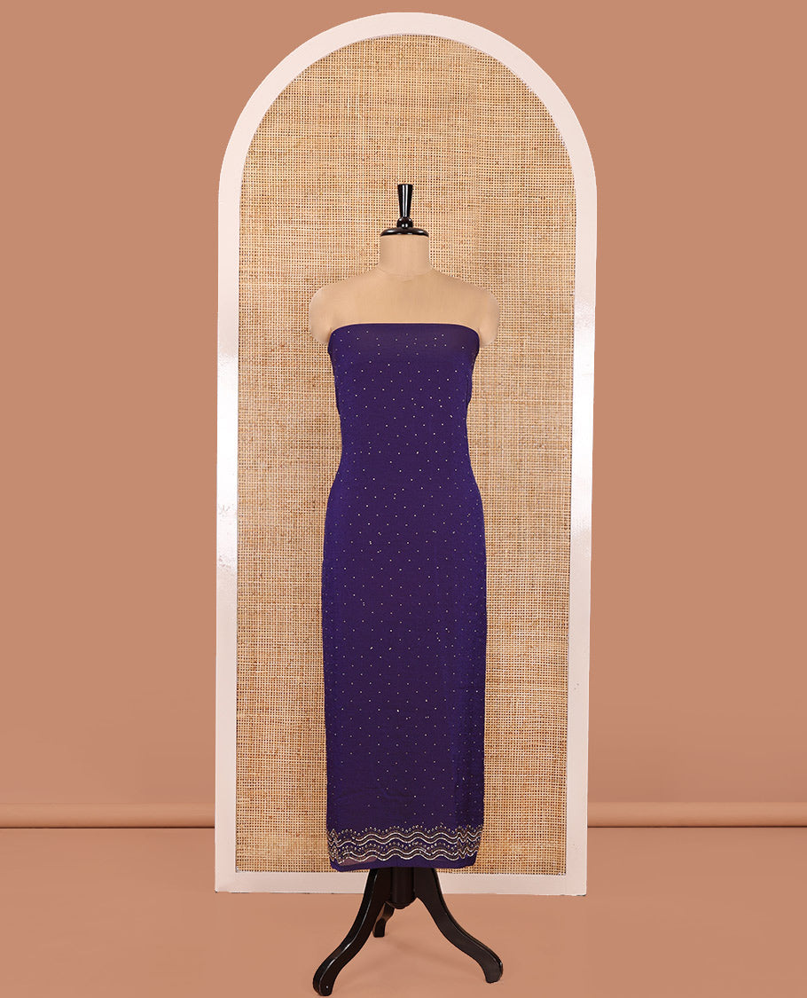 Violet Material Churidar Set, Ornamented with Swarovski Stone Work Nc Moss Organza Top, Comes with a Plain Santoon Bottom, and Floral Printed Nc Moss Organza Dupatta