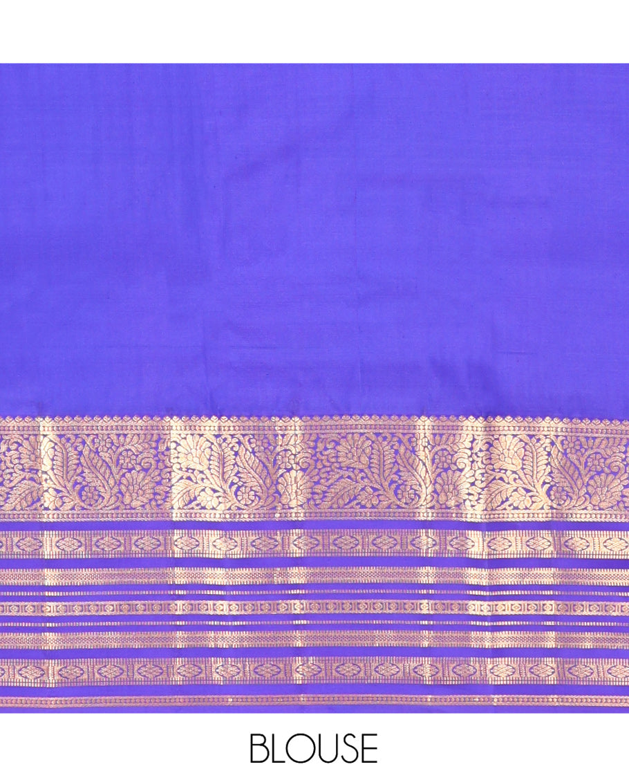 Yellow Vasundhara Silk Saree, Subtly Woven with Zari Buttas, a Contrast Border of Kodi Visiry, Muthu, and Kamalam Designs, Jaal Pallu, and a Contrast Blouse