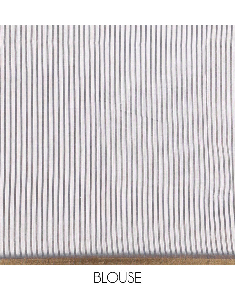 Wine Linen Cotton Saree, Adorned with Half-And-Half-Style Polka Dots, a Subtle Piping Border, Contrast Vertically Striped Pallu, and a Contrast Blouse