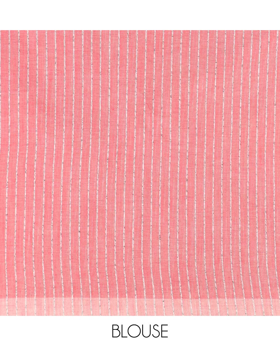 Light pink Striped soft khadhi cotton saree with self border & striped thread pallu along with striped blouse