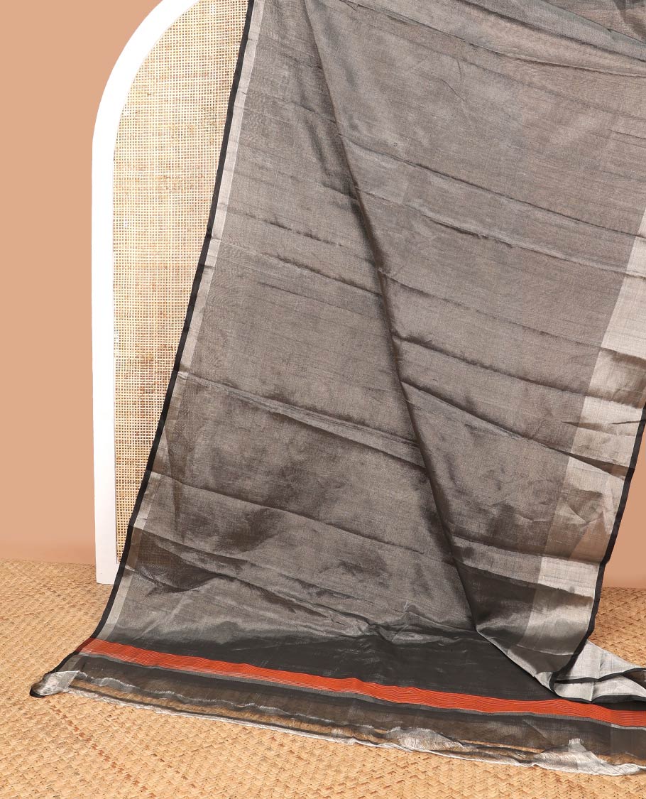 Black  uppada saree with self zari border & striped pallu