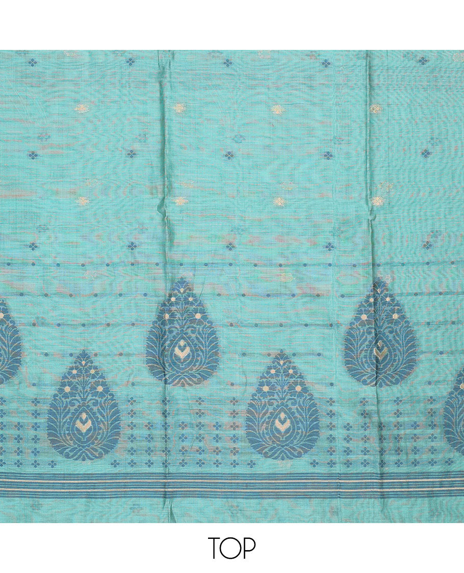 Blue chudidhar material set, floral motifs top, plain bottom & striped, floral motifs dupatta