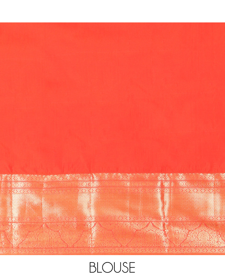 Green Budget Silk Saree, Detailed with Zari Buttas All Over Its Body, Complemented by Contrast Traditional Zari Design Border, Intricately Designed Pallu, and Paired with a Contrast Blouse