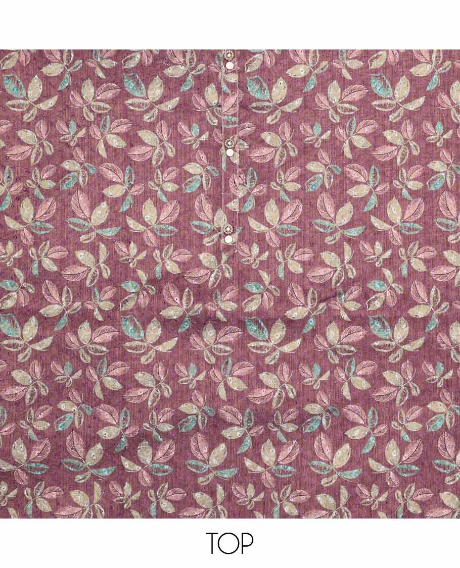 Violet chudidhar material set floral printed top, contrast plain bottom & sequins embroidery dupatta