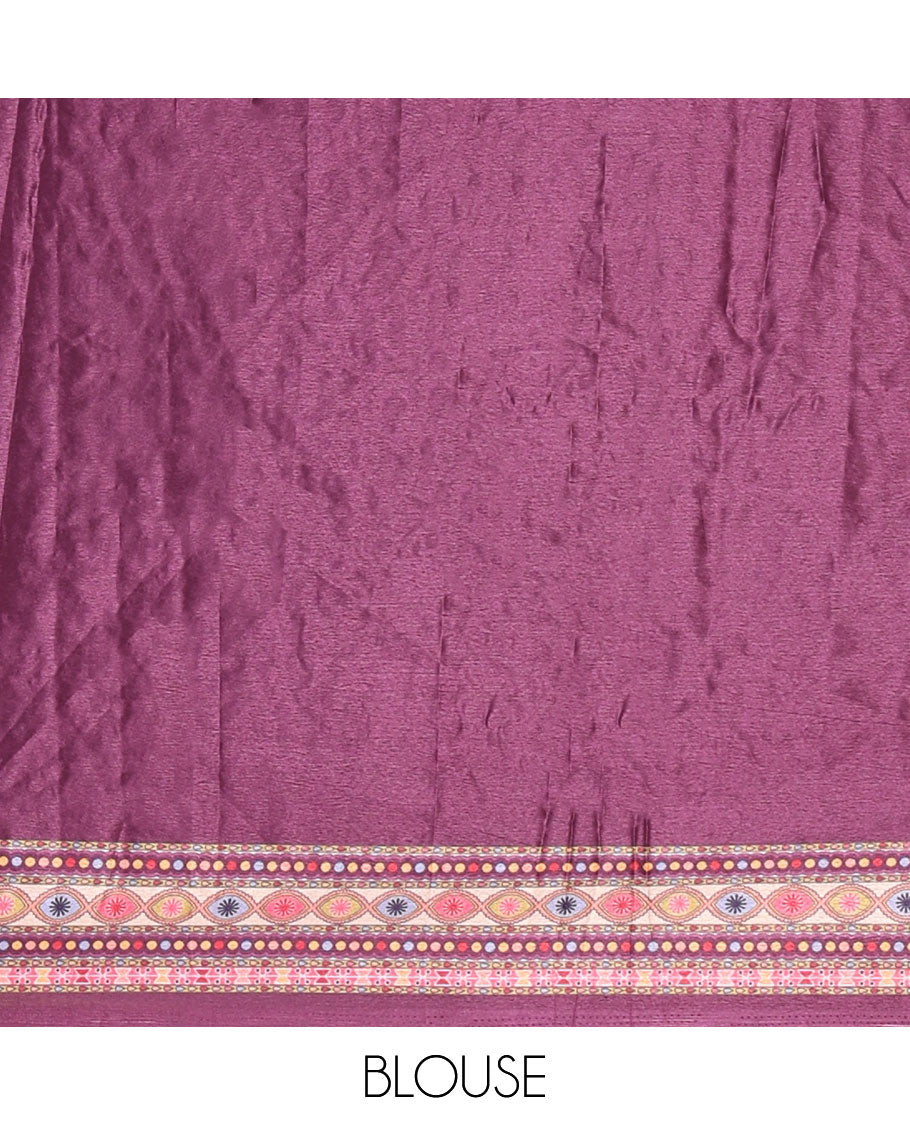 Multi-colour geometric printed, mirror work masakali saree with printed, mirror work border & printed pallu along with plain blouse