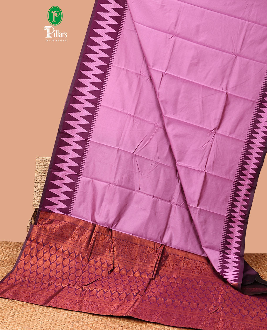 Pink elite silk saree with thread work , small temple border