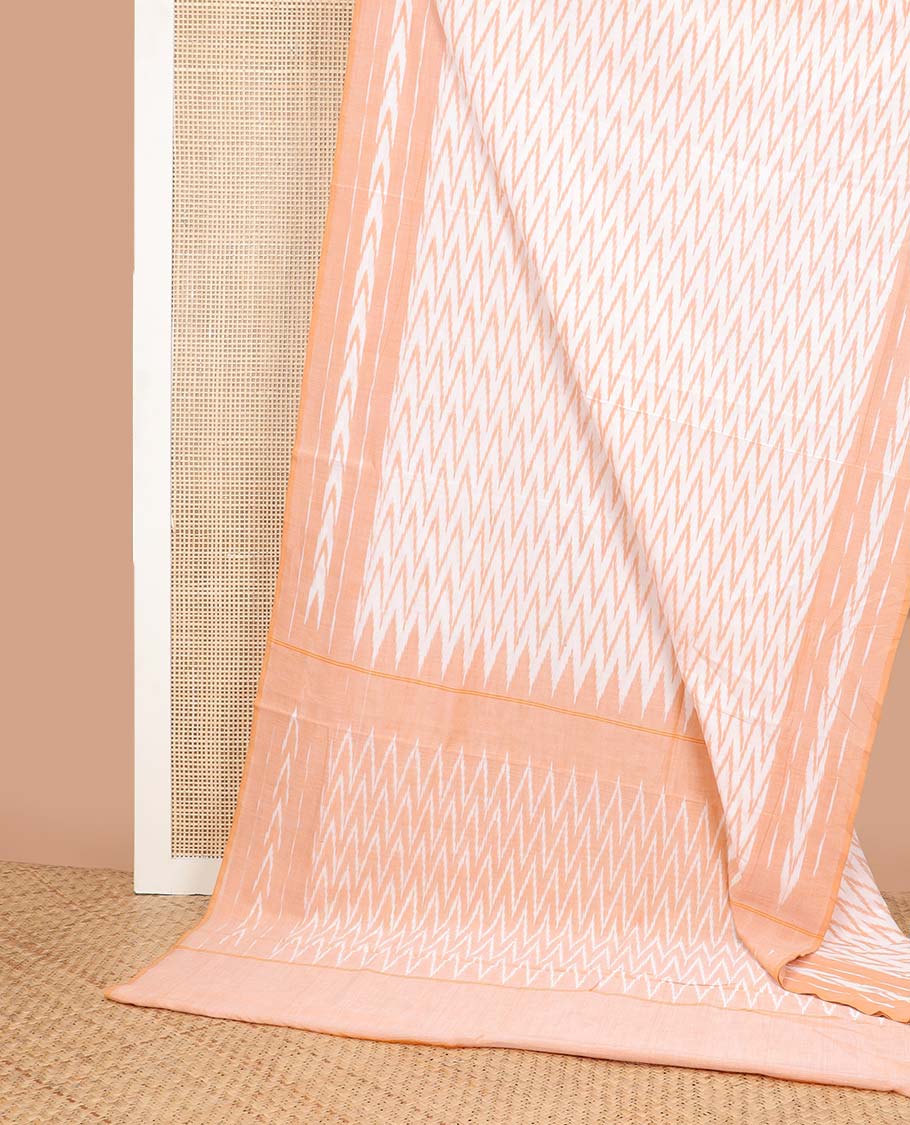 White chevron design ikkat cotton saree with contrast arrow design border & chevron design pallu