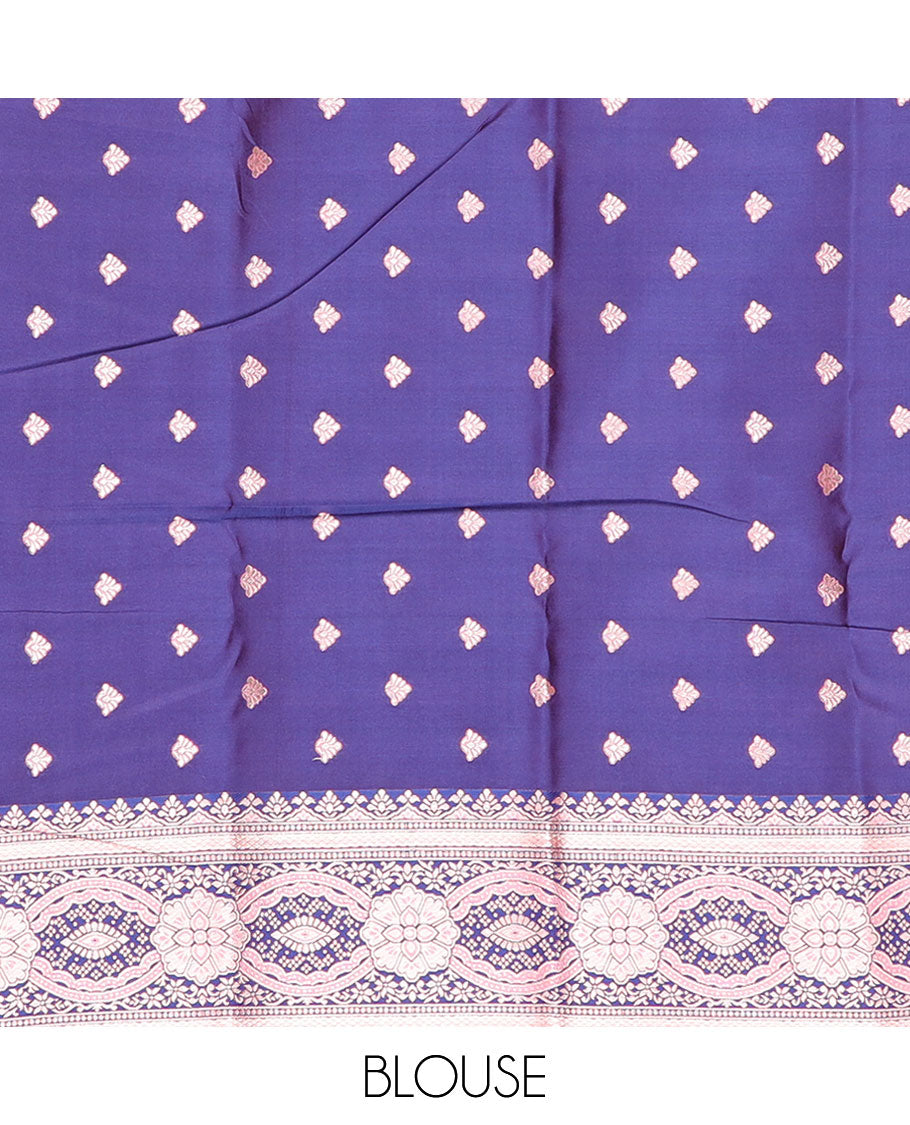 Peach floral jaal design butter silk saree with contrast intricate zari design border & floral design pallu