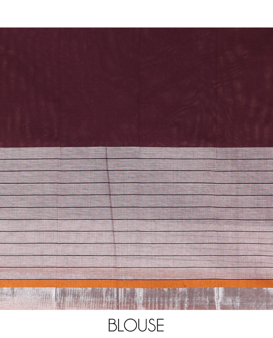 Light Wine Plain Handloom Mercerised Cotton Saree