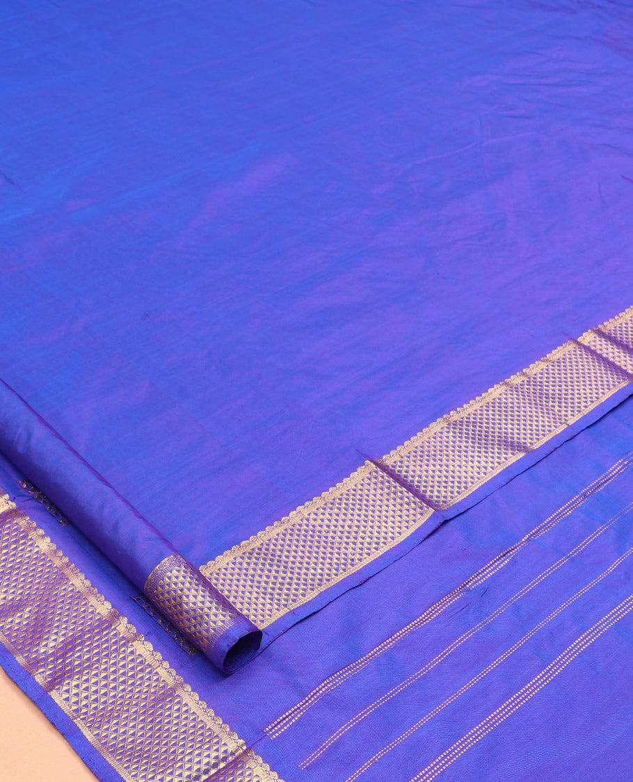 Blue Plain Nine-Yard Pure Silk Saree