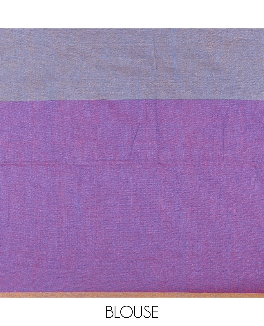 Borderless violet ombre style tri-colored plain Khadi mul cotton saree with full plain blouse