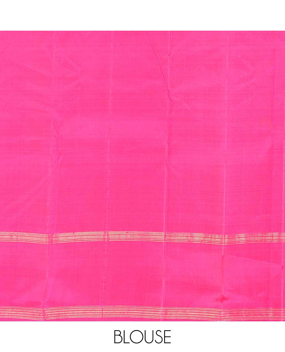 Multi-color checks kancheepuram silk saree with self floral border & striped, floral design pallu