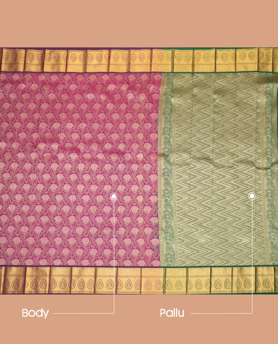 Wine Budget Silk Saree, Featuring Jacquard Design, Complemented by Contrast Traditional Zari Border, a Geomentric Pallu and a Contrast Blouse